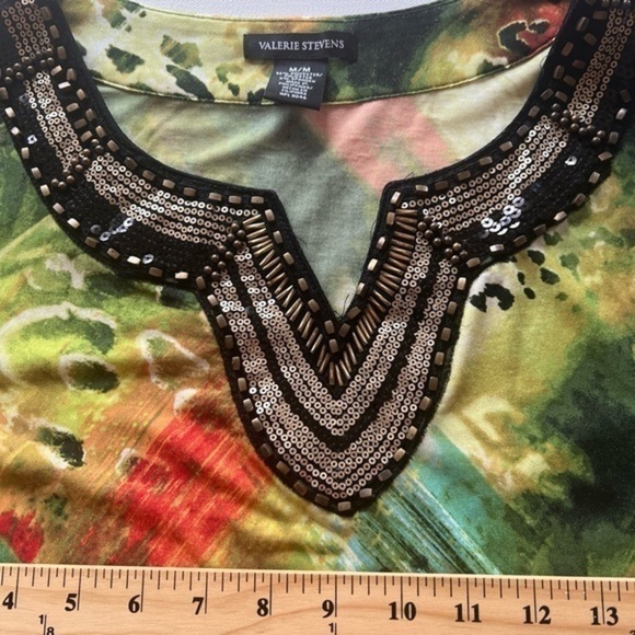 EUC Valerie Stevens Stretch Green Yellow Embellished Sequins‎ Size Medium!! (D) - Picture 3 of 4